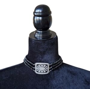 Haley Hill Silver, Black Beaded, and Jeweled Choker Necklace.